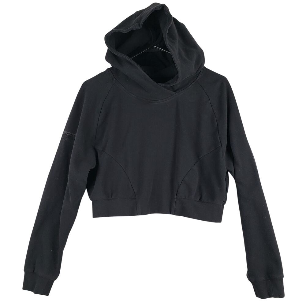 Alphalete Women's S Crop Hoodie Sweatshirt‎ Black Logo Arm Gym Baddie Loungewear